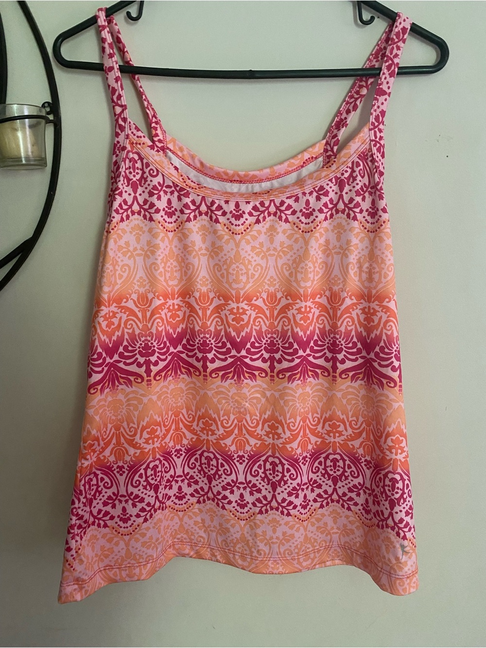 Sleeveless Pink & Orange Patterned Tank Top